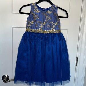 Royal Blue and Gold Embellished Sleeveless Dress